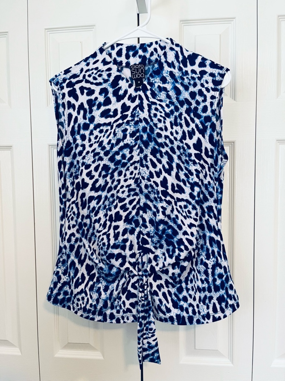 CLARA SUNWOO Blue and White Leopard Print Tie-Back Camisole